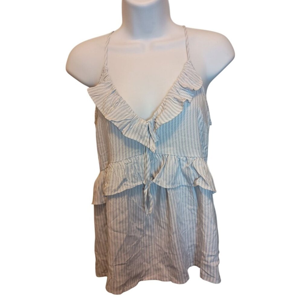 WallFlower Challis Ruffle Cami Tank Top Sleeveless Blouse Women's Sz. M Blue/Whi
